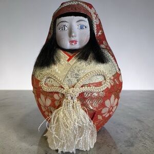 Red and Gold Japanese Doll Sculpture - Decorative Home Art